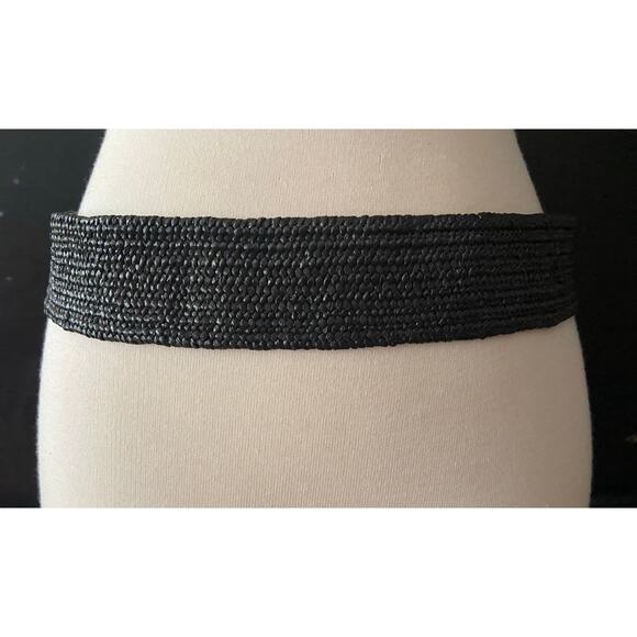 NINE WEST Wide Black Stretch Raffia Waist Belt sz M/L - Picture 3 of 10